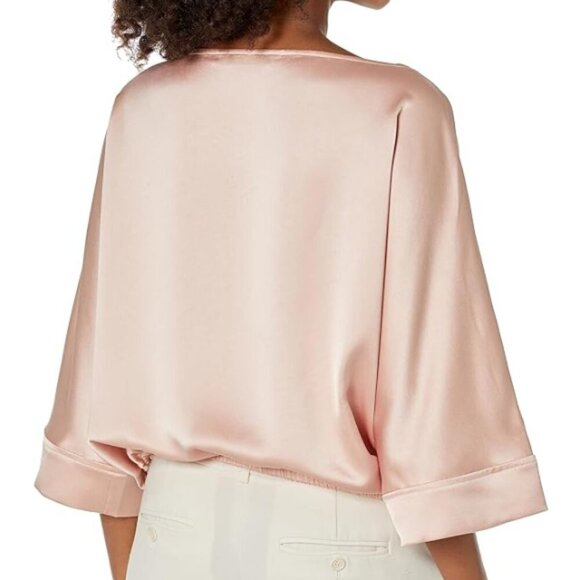 *SOLD* Trina Turk 'Lyric' 3/4-Sleeve Satin Top, Strawberry Fields Pink - Picture 2 of 2